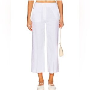 Theory Pants Linen Blend Cropped Wide Leg Pants White 10